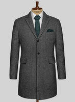 Vintage Dark Gray Weave Tweed Overcoat - StudioSuits