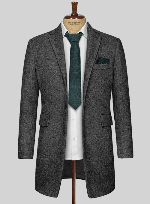 Vintage Dark Gray Weave Tweed Overcoat - StudioSuits