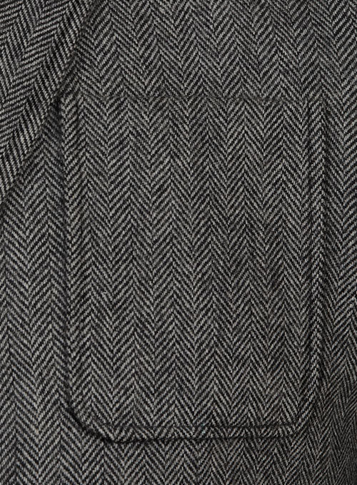 Vintage Herringbone Gray Tweed Patch Pocket Jacket - StudioSuits