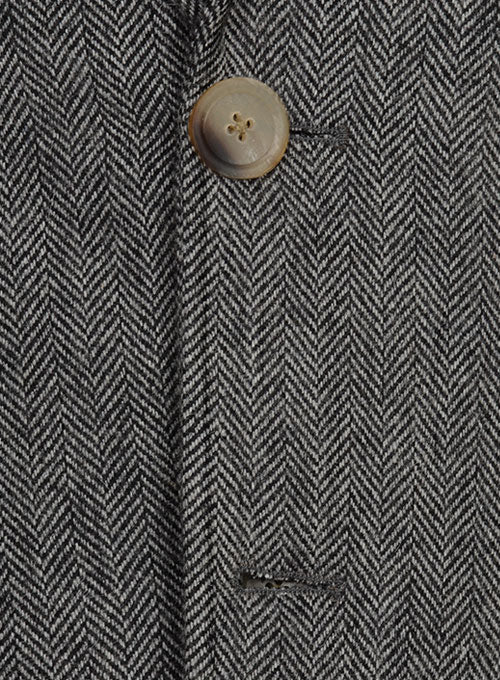 Vintage Herringbone Gray Tweed Patch Pocket Jacket - StudioSuits