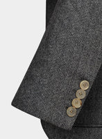 Vintage Herringbone Gray Tweed Patch Pocket Jacket - StudioSuits