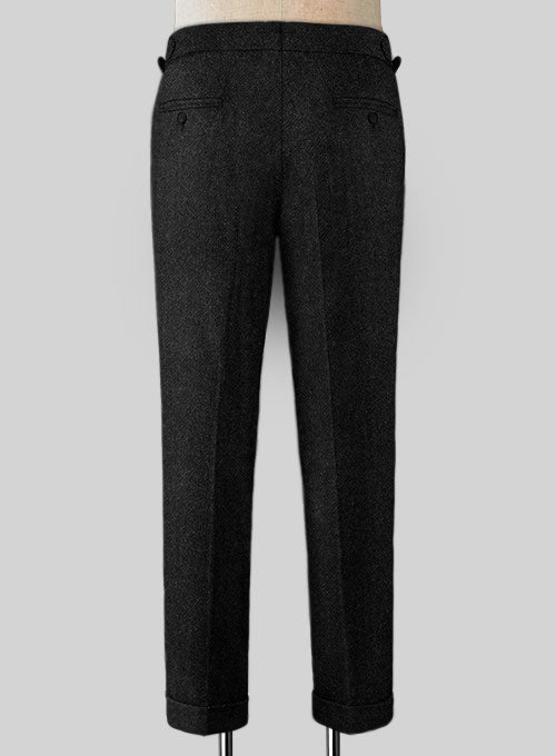 Vintage Plain Black Highland Tweed Trousers - StudioSuits