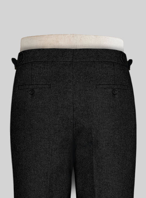 Vintage Plain Black Highland Tweed Trousers - StudioSuits