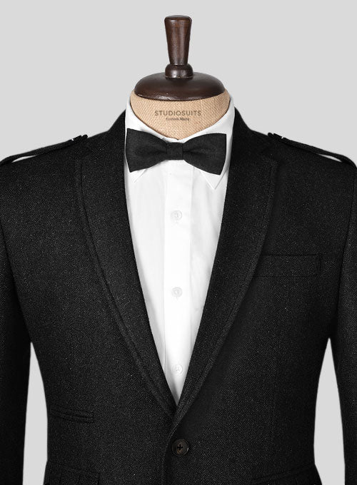 Vintage Plain Black Tweed Kilt Jacket - StudioSuits