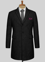 Vintage Plain Black Tweed Overcoat - StudioSuits