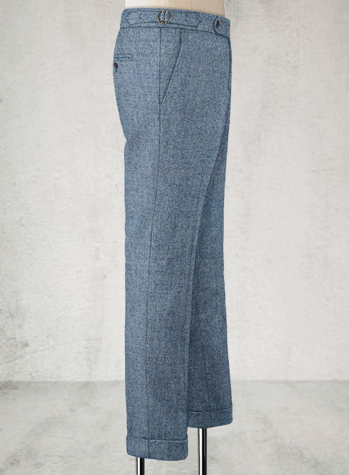 Vintage Rope Weave Spring Blue Highland Tweed Trousers - StudioSuits