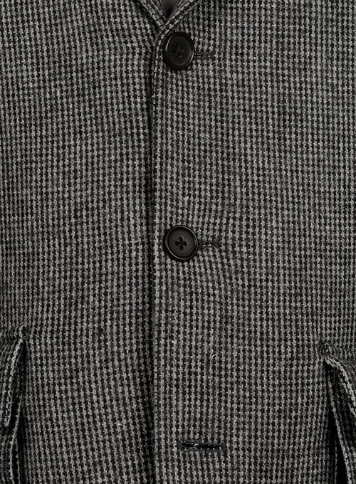 Vintage Gray Macro Weave Tweed Scottish Style Jacket - StudioSuits