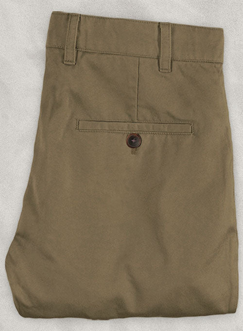 Washed Dark Beige Feather Cotton Canvas Stretch Chino Pants - StudioSuits