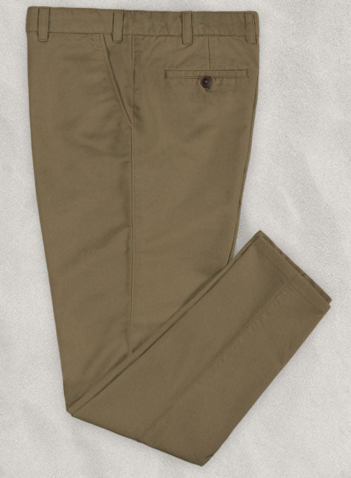 Washed Dark Beige Feather Cotton Canvas Stretch Chino Pants - StudioSuits
