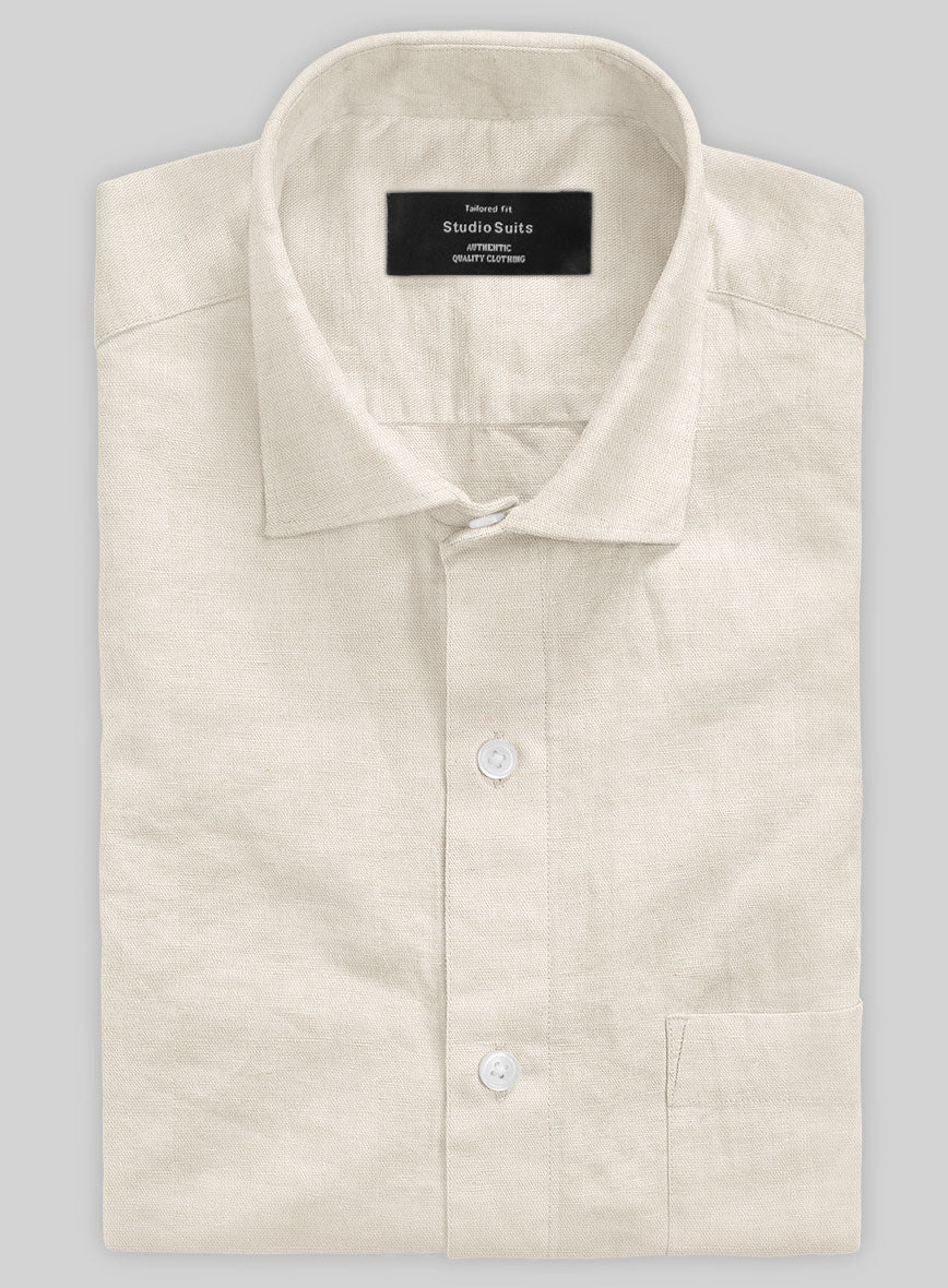 Washed Beige Cotton Linen Shirt - StudioSuits