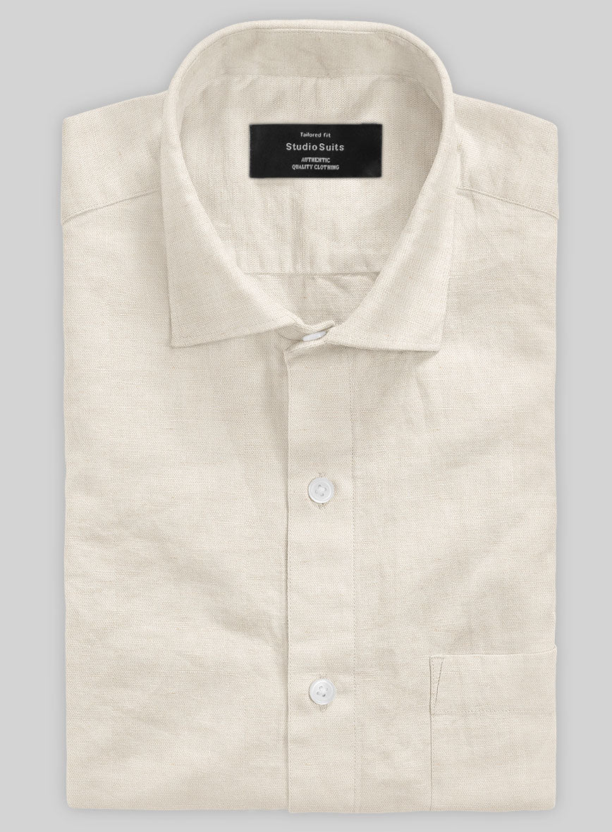 Washed Beige Cotton Linen Shirt