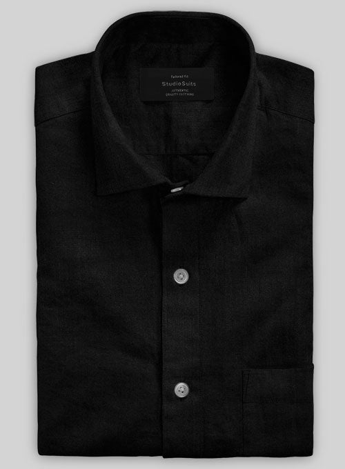 Washed Black Cotton Linen Shirt