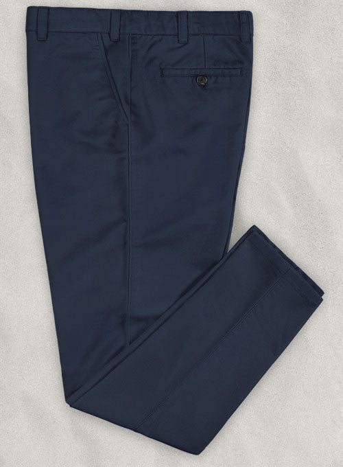 Washed Stretch Summer Weight Dark Blue Chino Pants - StudioSuits