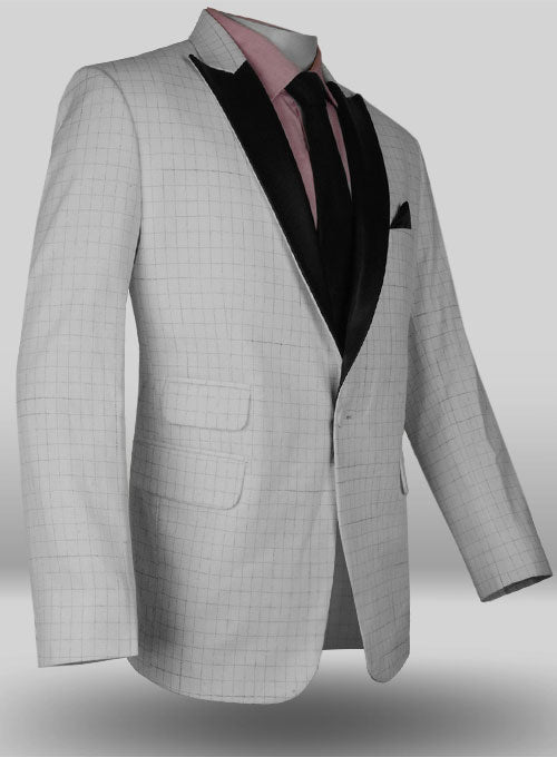 White Checks Chino Jacket with Leather Lapel - StudioSuits