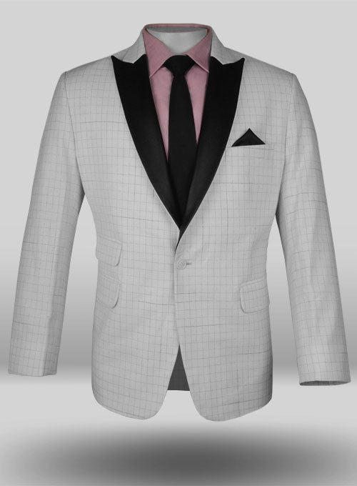 White Checks Chino Jacket with Leather Lapel - StudioSuits