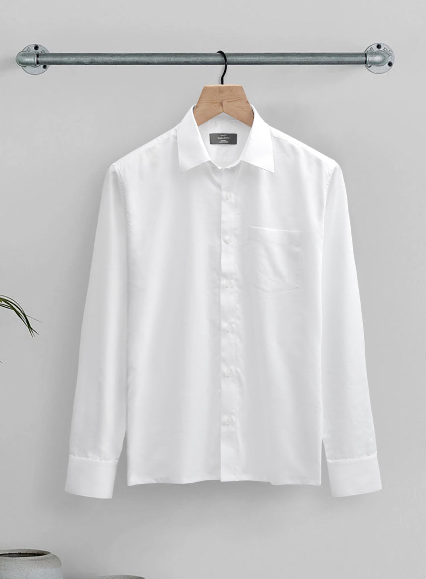 White Herringbone Cotton Shirt - StudioSuits