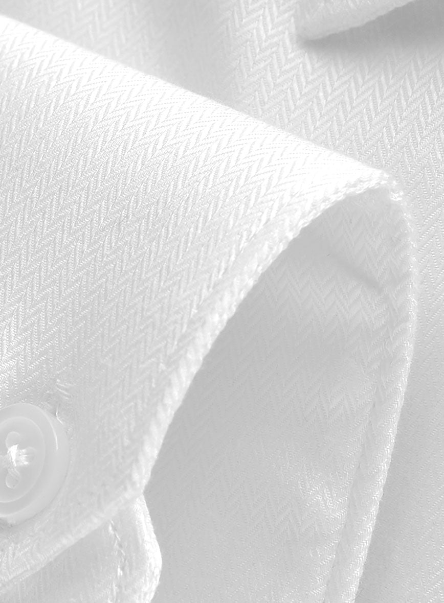 White Herringbone Cotton Shirt - StudioSuits