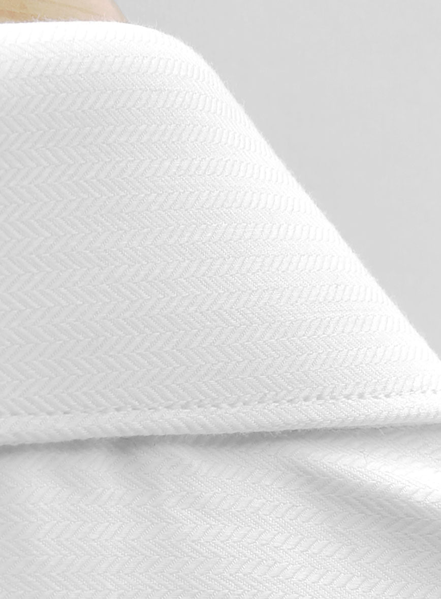 White Herringbone Cotton Shirt - StudioSuits