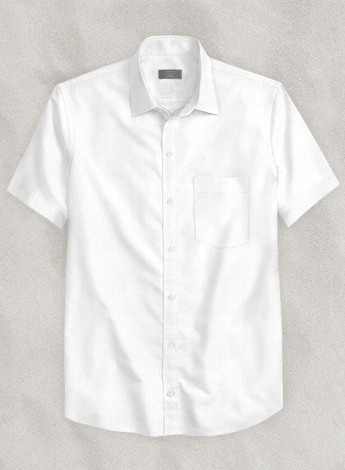 White Herringbone Cotton Shirt - StudioSuits