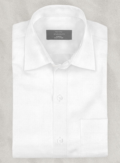 White Herringbone Cotton Shirt - StudioSuits