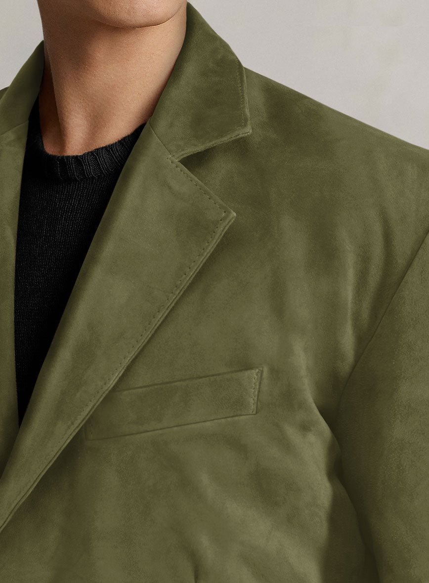 Woodland Green Suede Leather Blazer - StudioSuits