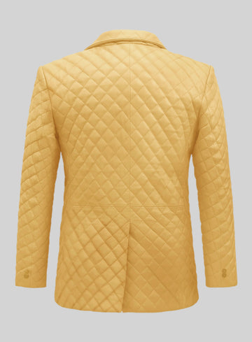 Yellow Bocelli Quilted Leather Blazer - StudioSuits