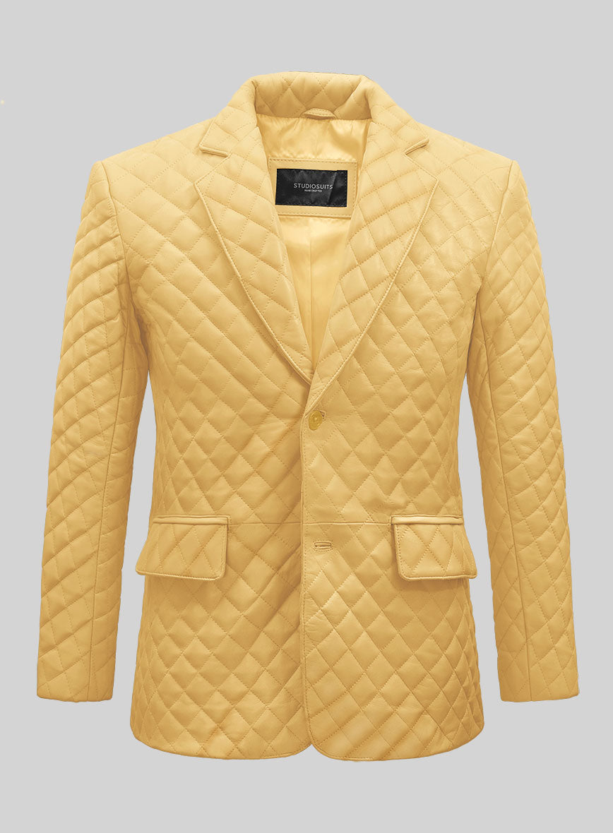Yellow Bocelli Quilted Leather Blazer - StudioSuits