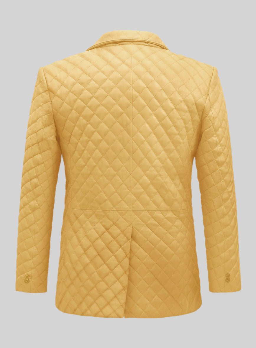 Yellow Bocelli Quilted Leather Blazer - StudioSuits
