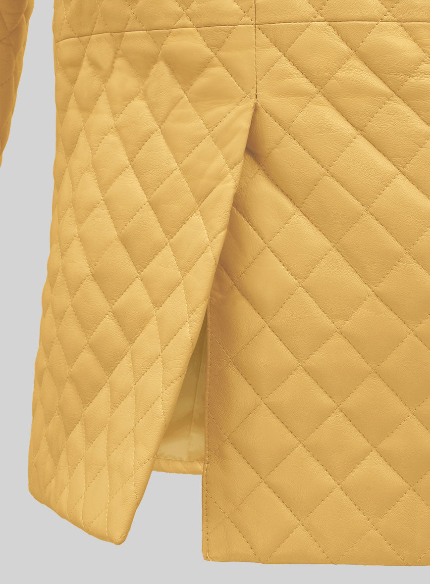 Yellow Bocelli Quilted Leather Blazer - StudioSuits