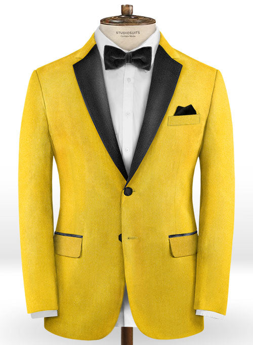 Yellow  Velvet Tuxedo Jacket - StudioSuits