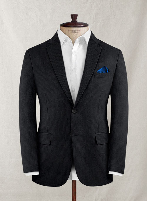 Lanificio Zegna Riani Mini Stripe Black Wool Suit - StudioSuits