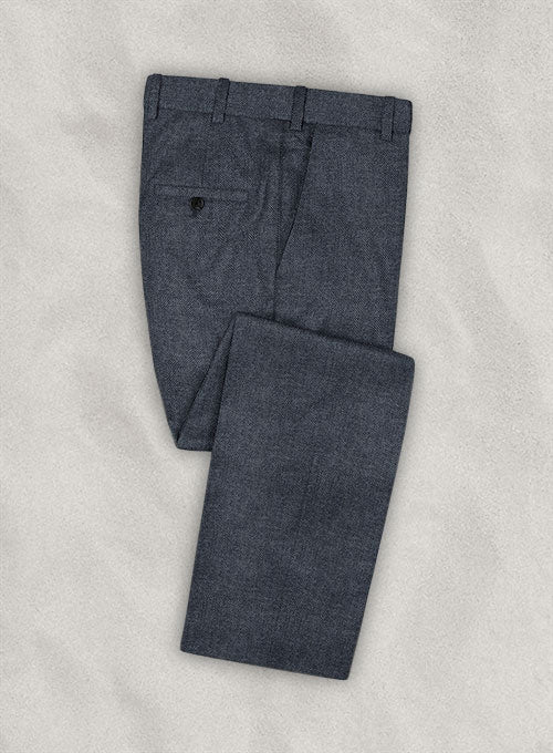 Lanificio Zegna Sovi Blue Herringbone Wool Pants - StudioSuits