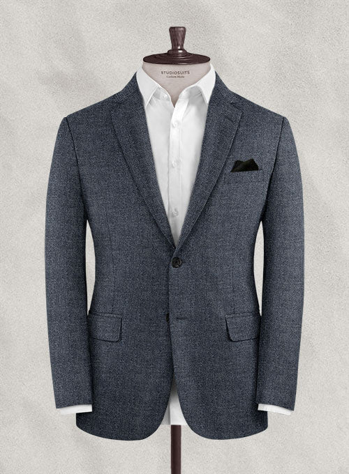 Lanificio Zegna Sovi Blue Herringbone Wool Suit - StudioSuits
