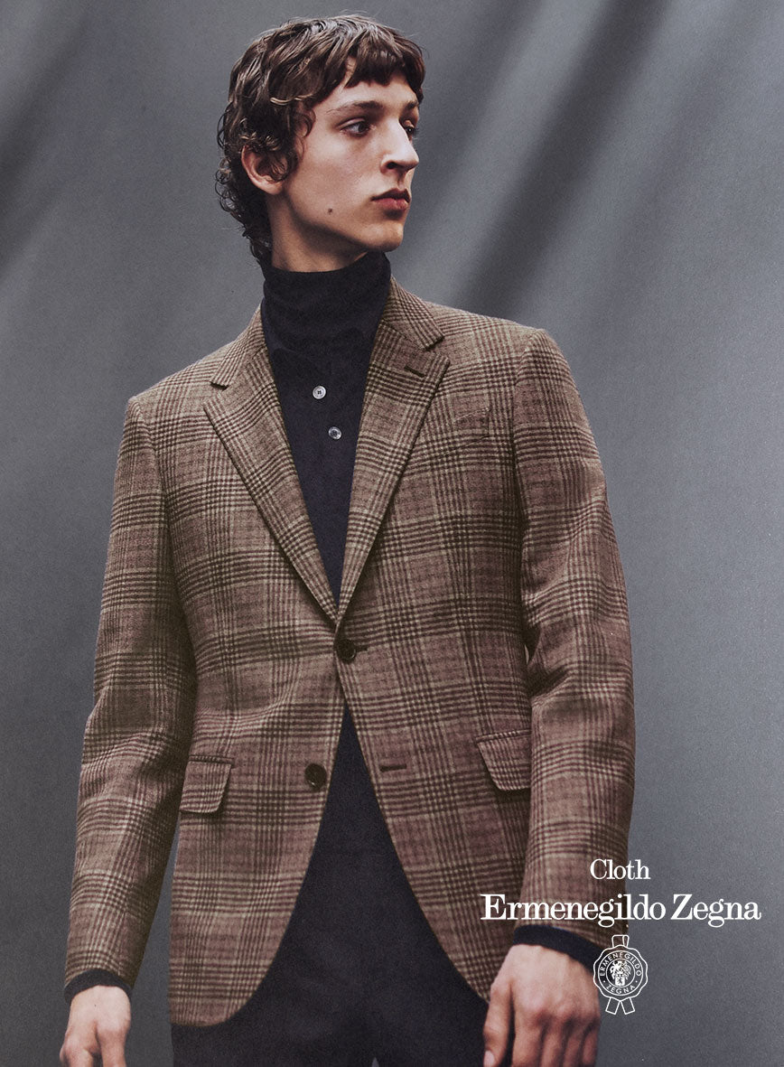 Lanificio Zegna Trofeo Brown Glen Cashmere Jacket - StudioSuits