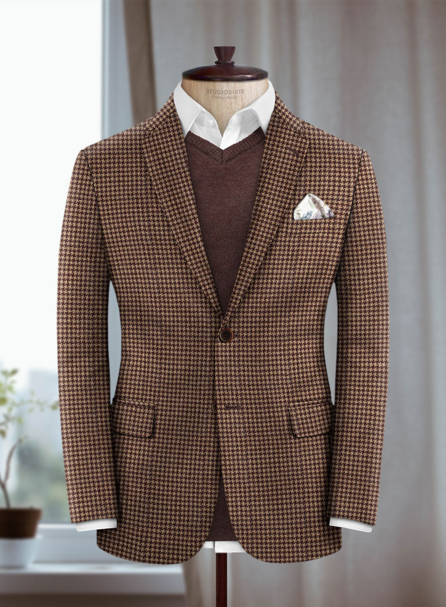 Lanificio Zegna Trofeo Brown Houndstooth Cashmere Jacket - StudioSuits