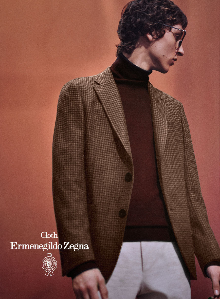 Lanificio Zegna Trofeo Brown Houndstooth Cashmere Jacket - StudioSuits