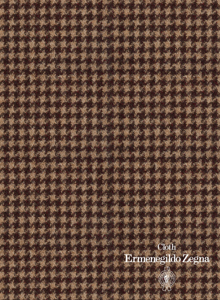 Lanificio Zegna Trofeo Brown Houndstooth Cashmere Jacket - StudioSuits