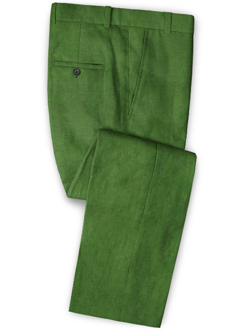 Zod Green Pure Linen Pants - StudioSuits